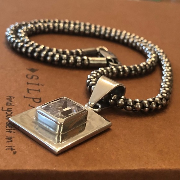 Vintage Silpada Sterling Silver Cubic Zirconia Pendant Popcorn Chain Necklace - Picture 3 of 16